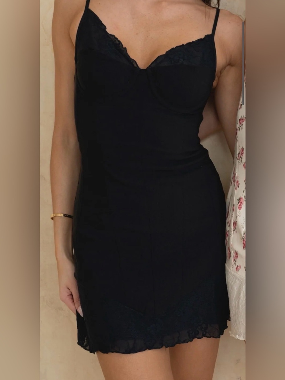 WeWoreWhat Black Lace Trim Slip Dress